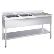 Plonge inox 2 bacs - 2000 x 700 mm égouttoir droite ECO / GOLDINOX 
