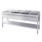 Plonge inox 2 bacs - 2000 x 600 mm égouttoir droite et gauche ECO / GOLDINOX 