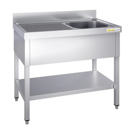 Plonge inox 1 bac - 1000 x 700 mm égouttoir gauche ECO / GOLDINOX 