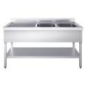 Plonge inox 2 bacs - 1400 x 700 mm égouttoir gauche ECO / GOLDINOX 