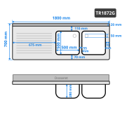 Plonge inox 2 bacs - 1800 x 700 mm égouttoir gauche PREMIUM / GOLDINOX 