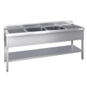 Plonge inox 2 bacs - 2000 x 700 mm égouttoir droite et gauche ECO / GOLDINOX 