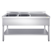 Plonge inox 2 bacs - 1400 x 600 mm égouttoir droite PREMIUM / GOLDINOX 