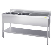 Plonge inox 2 bacs - 1400 x 600 mm égouttoir droite PREMIUM / GOLDINOX 