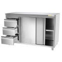 Meuble bas inox 1400 x 600 mm avec 3 tiroirs gauche ECO / GOLDINOX