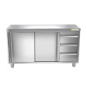 Meuble bas inox 2000 x 600 mm avec 3 tiroirs droit ECO / GOLDINOX
