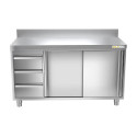 Meuble bas inox 1600 x 600 mm adossée avec 3 tiroirs gauche ECO / GOLDINOX