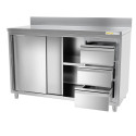 Meuble bas inox 2000 x 600 mm adossée avec 3 tiroirs droit ECO / GOLDINOX
