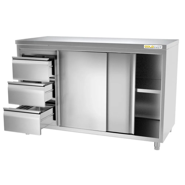 Meuble bas inox 2000 x 700 mm avec 3 tiroirs gauche ECO / GOLDINOX
