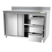 Meuble bas inox 1800 x 700 mm adossée avec 3 tiroirs droit ECO / GOLDINOX