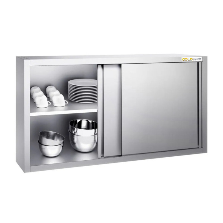 Placard mural inox 1600x400 mm - Hauteur 800 mm avec portes coulissantes IDEAL - GOLDINOX