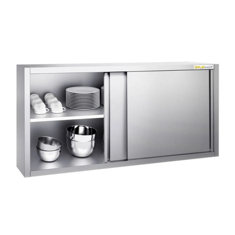Placard mural inox 2000x400 mm - Hauteur 800 mm avec portes coulissantes IDEAL - GOLDINOX