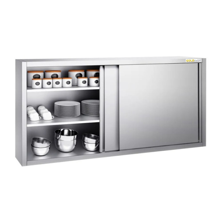 Placard mural inox 1800x400 mm - Hauteur 1000 mm avec portes coulissantes IDEAL - GOLDINOX