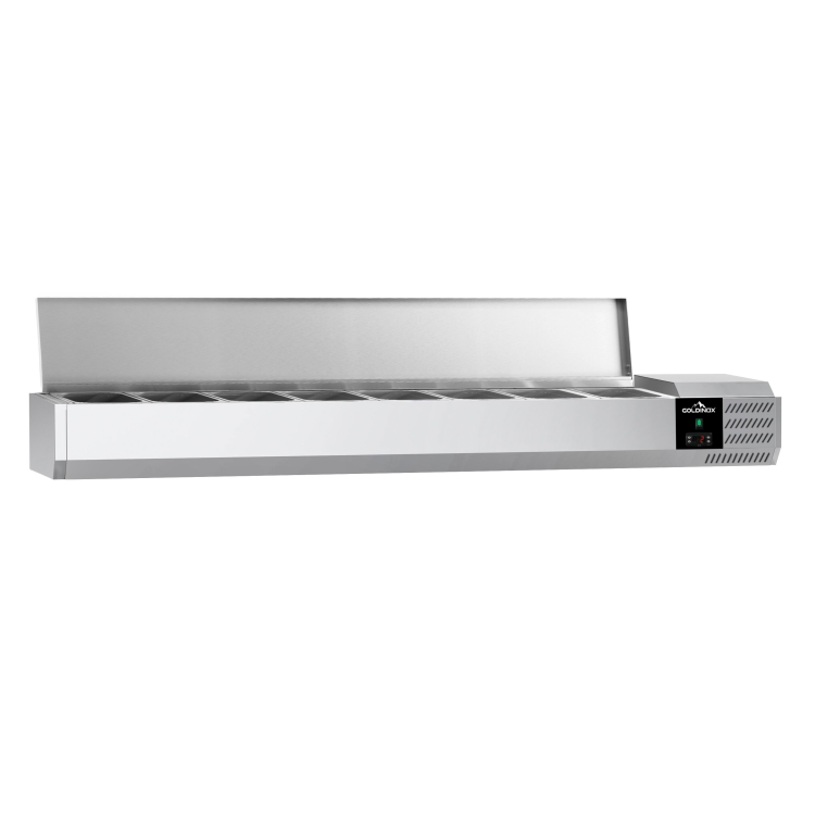 Vitrine à ingrédients réfrigérée 1800x395mm (8x GN1/3) avec couvercle inox IDEAL - GOLDINOX
