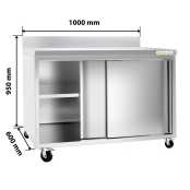 Meuble bas inox 1000 x 600 mm adossée sur roulettes / GOLDINOX