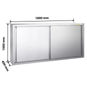 Placard mural inox 1800x400 mm - Hauteur 1000 mm avec portes coulissantes PREMIUM - GOLDINOX