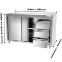 Meuble bas inox 1400 x 600 mm avec 3 tiroirs droit PREMIUM / GOLDINOX