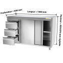 Meuble bas inox 1400 x 600 mm avec 3 tiroirs gauche PREMIUM / GOLDINOX