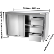 Meuble bas inox 1400 x 700 mm avec 3 tiroirs droit ECO / GOLDINOX