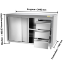 Meuble bas inox 2000 x 700 mm avec 3 tiroirs droit PREMIUM / GOLDINOX