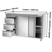 Meuble bas inox 2000 x 700 mm avec 3 tiroirs gauche ECO / GOLDINOX