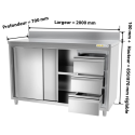 Meuble bas inox 2000 x 700 mm adossée avec 3 tiroirs droit ECO / GOLDINOX