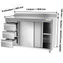 Meuble bas inox 1800 x 600 mm adossée avec 3 tiroirs droit PREMIUM / GOLDINOX