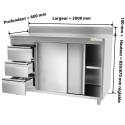 Meuble bas inox 2000 x 600 mm adossée avec 3 tiroirs gauche ECO / GOLDINOX