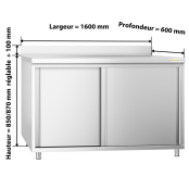 Meuble bas inox 1600 x 600 mm adossé PREMIUM / GOLDINOX