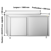 Meuble bas inox 1800 x 600 mm adossée PREMIUM / GOLDINOX