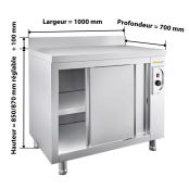 Meuble bas inox chauffant 1000 x 700 mm adossée PREMIUM / GOLDINOX