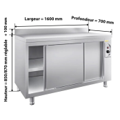 Meuble bas inox chauffant 1600 x 700 mm adossée ECO / GOLDINOX