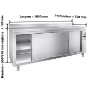 Meuble bas inox chauffant 1800 x 700 mm adossée PREMIUM / GOLDINOX