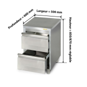 Meuble bas inox 500 x 600 mm avec 2 tiroirs PREMIUM / GOLDINOX