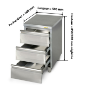 Meuble bas inox 500 x 600 mm avec 3 tiroirs PREMIUM / GOLDINOX