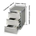Meuble bas inox 500 x 600 mm avec 3 tiroirs PREMIUM / GOLDINOX