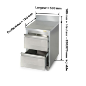 Meuble bas inox 500 x 700 mm adossée avec 2 tiroirs PREMIUM / GOLDINOX