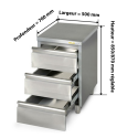 Meuble bas inox 500 x 700 mm avec 3 tiroirs PREMIUM / GOLDINOX