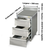 Meuble bas inox 500 x 700 mm adossée avec 3 tiroirs PREMIUM / GOLDINOX