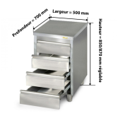 Meuble bas inox 500 x 700 mm avec 4 tiroirs PREMIUM / GOLDINOX