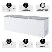 Congélateur coffre 850 Litres (2315 x 750 x 850 mm) sur roulettes PREMIUM / GOLDINOX