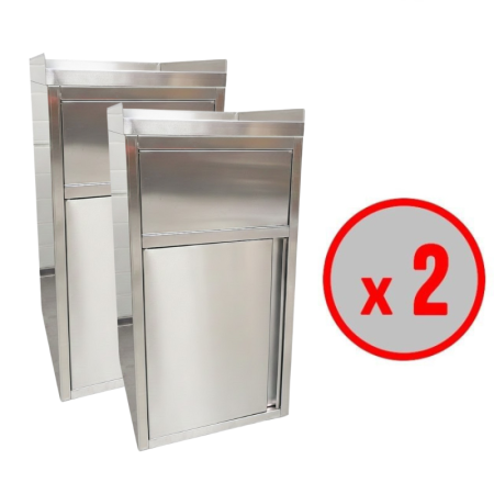 Lot de 2 poubelles snack en inox avec bac plastique (560 x 530 x 1230 mm) / GOLDINOX