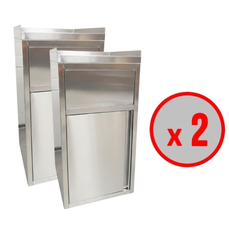Lot de 2 poubelles snack en inox avec bac plastique (560 x 530 x 1230 mm) / GOLDINOX