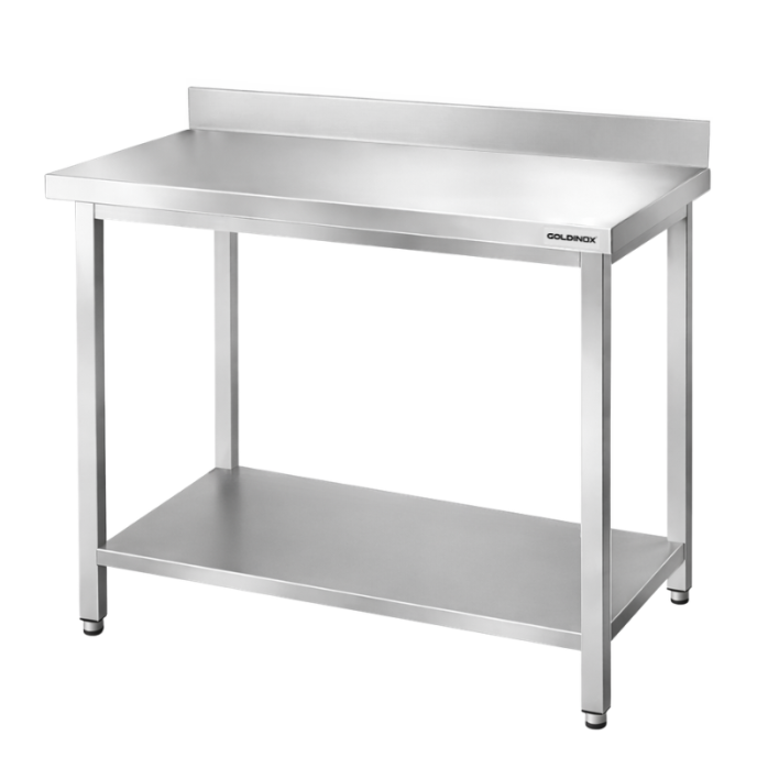 Table de travail en inox Bar 1000x600 mm avec 1 étagère inférieure et dosseret PREMIUM - GOLDINOX