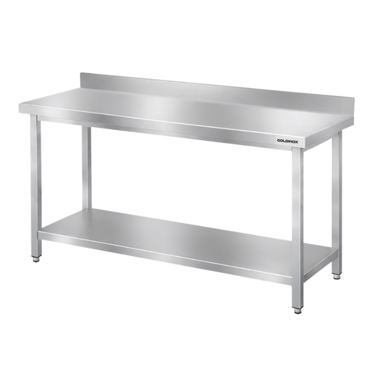 Table de travail en inox Bar 1500x500 mm avec 1 étagère inférieure et dosseret PREMIUM - GOLDINOX