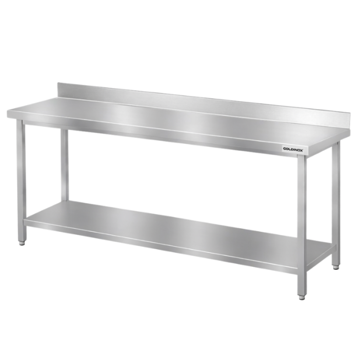 Table de travail en inox Bar 2000x500 mm avec 1 étagère inférieure et dosseret PREMIUM - GOLDINOX