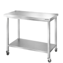 Table de travail en inox Bar 1000x700 mm avec 1 étagère inférieure sur roulettes PREMIUM - GOLDINOX