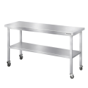 Table de travail en inox Bar 1400x700 mm avec 1 étagère inférieure sur roulettes PREMIUM - GOLDINOX
