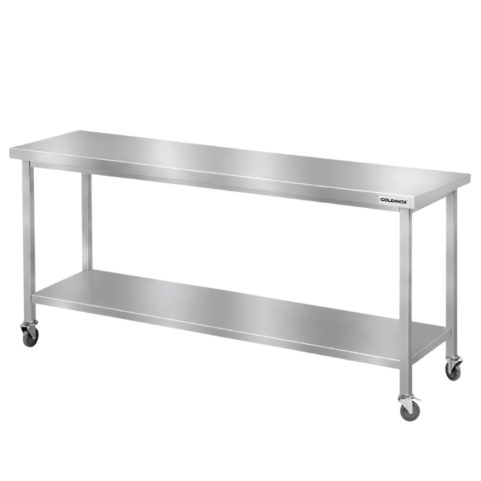 Table de travail en inox Bar 1800x700 mm avec 1 étagère inférieure sur roulettes PREMIUM - GOLDINOX
