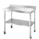 Table de travail en inox Bar 1000x700 mm avec 1 étagère inférieure et dosseret sur roulettes PREMIUM - GOLDINOX
